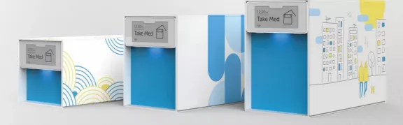 image showing three smart medicine boxes of varying sizes