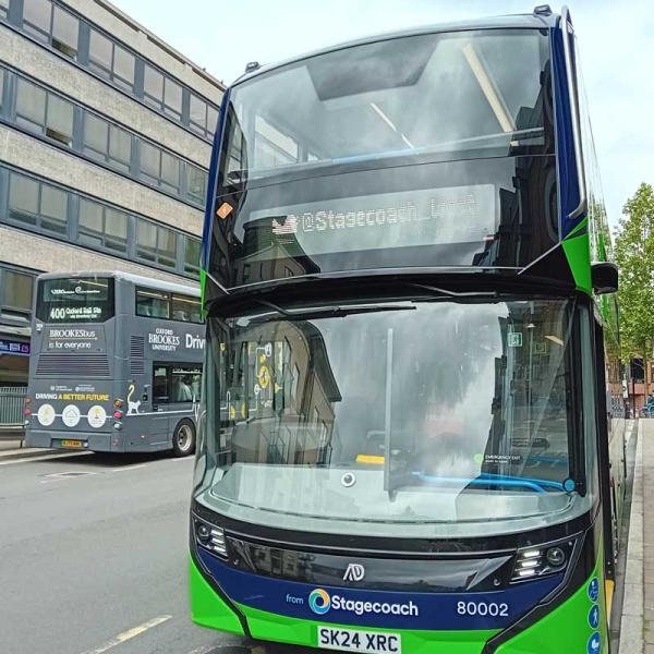 photo of an electric double decker bus in Oxford